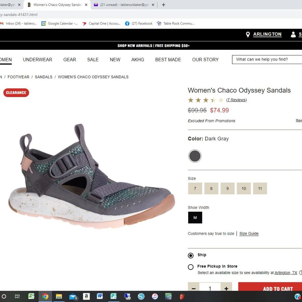 Women's Chaco Odyssey Sandals-Size 10 Dark Gray